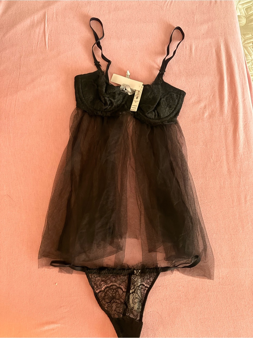 Victoria's Secret Black Lace & Tulle Babydoll Chemise Set